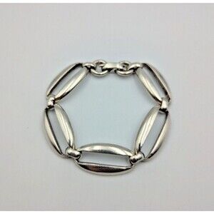 Vintage MD 800 Silver Oval Links Modernist Minimalist Bracelet 6.75"